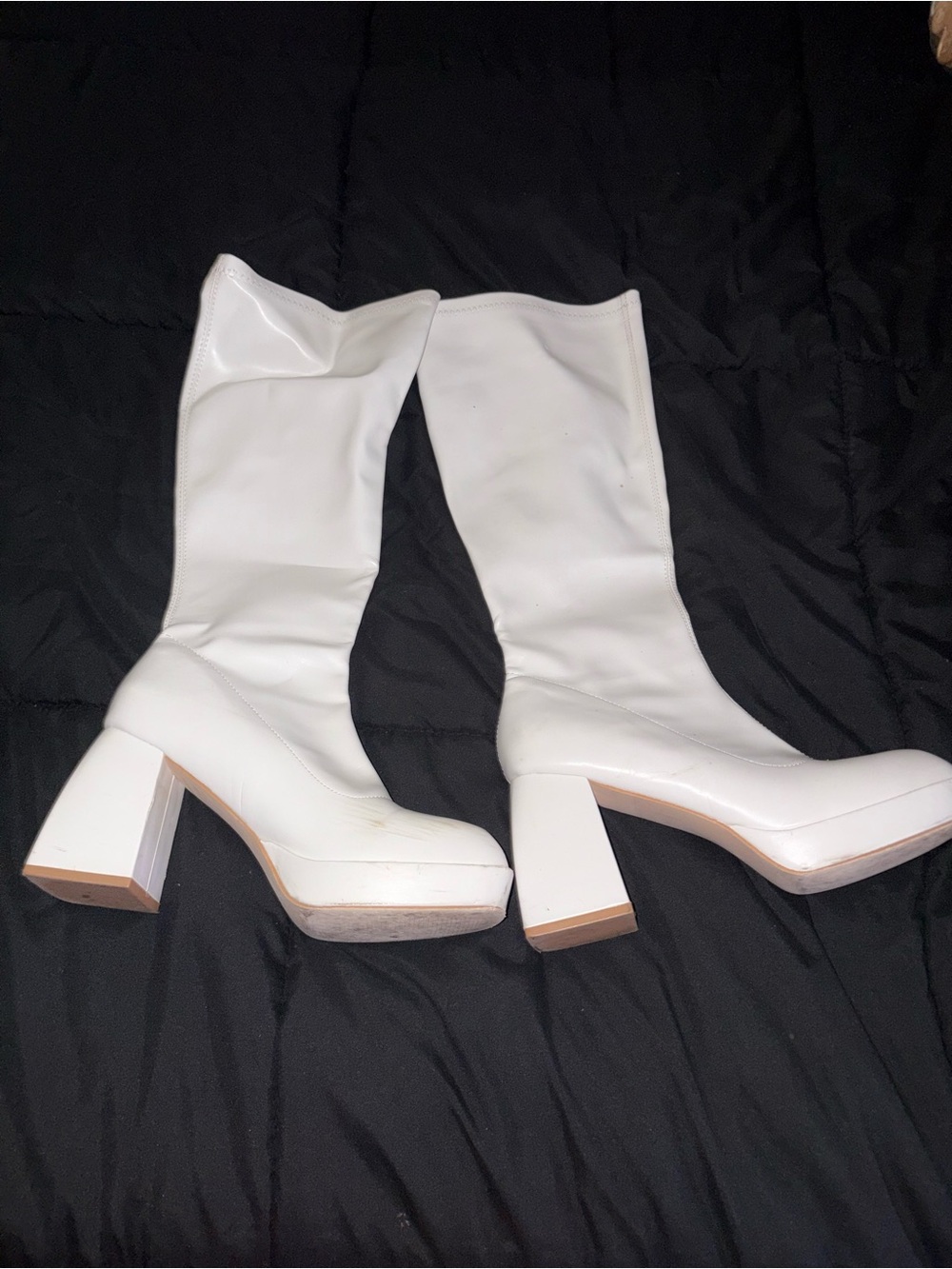 Classic White Mid-Calf Block Heel Boots